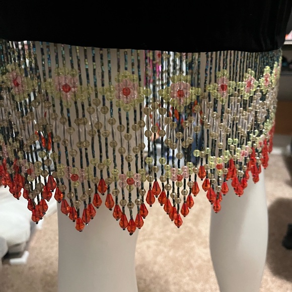 velvet strapless Elegant Black Midi Dress designer with Beaded Hem EUC - Picture 11 of 12